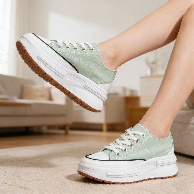 Tenisi de dama cu Flatform de panza 1248,Verde