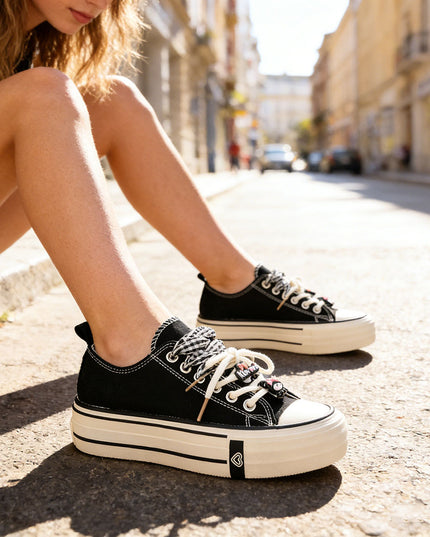 Tenisi de dama,cu talpa flatform,TD1280,Negru