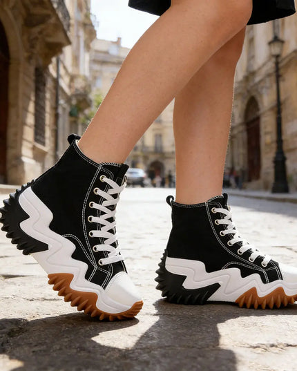 Tenisi inalti de dama, cu talpa flatform,1269,Negru OEM