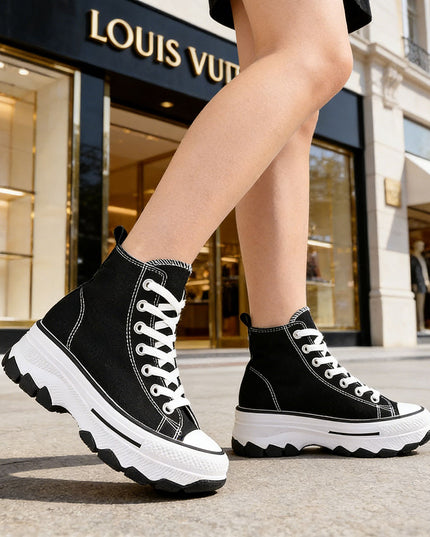 Tenisi inalti de dama, cu talpa flatform ,TD1272,Negru