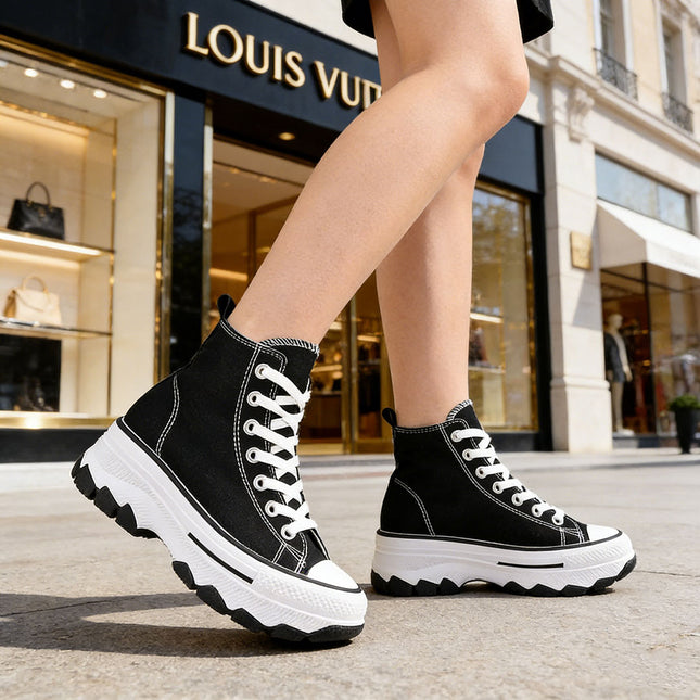 Tenisi inalti de dama, cu talpa flatform ,TD1272,Negru