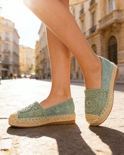Espadrile de dama din material Textil, TD1281 - Verde