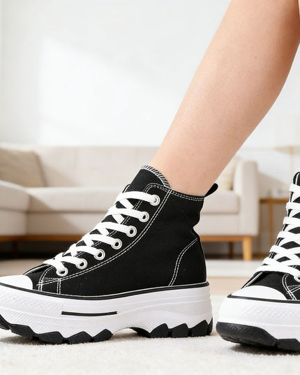 Tenisi inalti de dama, cu talpa flatform ,TD1272,Negru