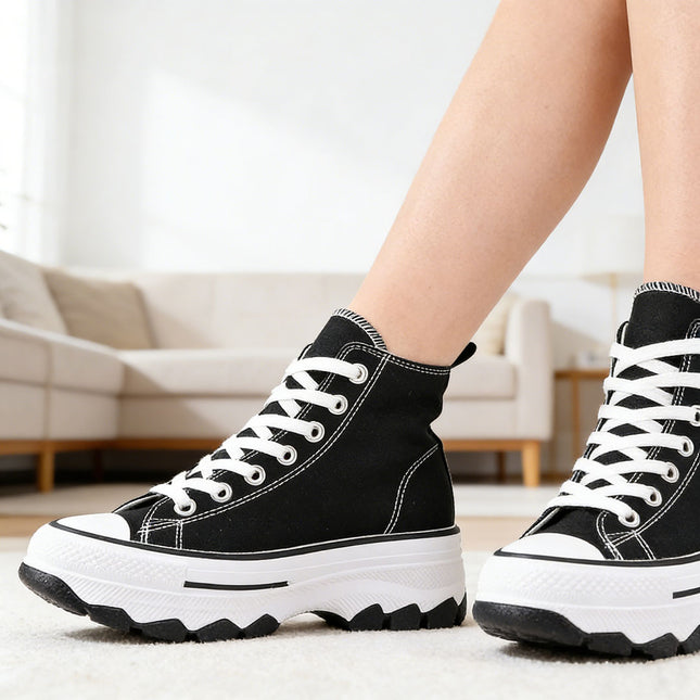 Tenisi inalti de dama, cu talpa flatform ,TD1272,Negru