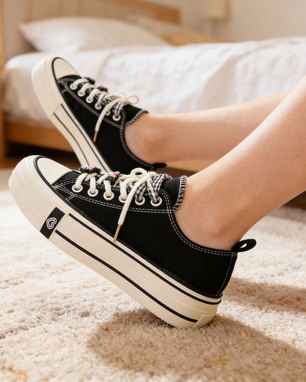 Tenisi de dama,cu talpa flatform,TD1280,Negru