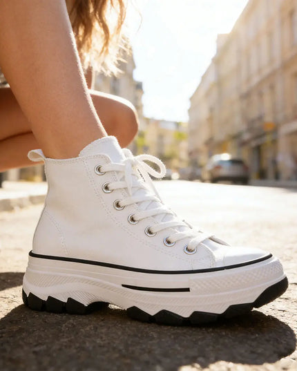 Tenisi inalti de dama, cu talpa flatform ,TD1272,Alb OEM
