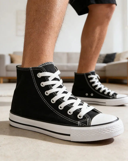 Tenisi inalti de barbati,material Textil,TB1001,Negru cu Alb OEM