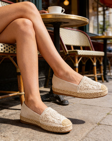 Espadrile de dama din material Textil, TD1281 - Bej