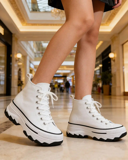 Tenisi inalti de dama, cu talpa flatform ,TD1272,Alb OEM