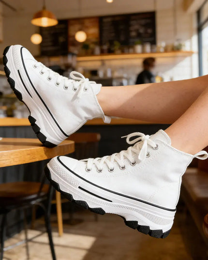 Tenisi inalti de dama, cu talpa flatform ,TD1272,Alb OEM