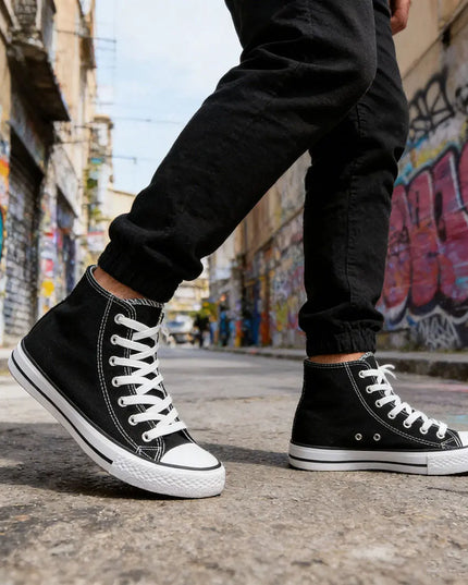 Tenisi inalti de barbati,material Textil,TB1001,Negru cu Alb OEM