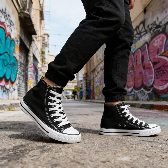 Tenisi inalti de barbati,material Textil,TB1001,Negru cu Alb OEM