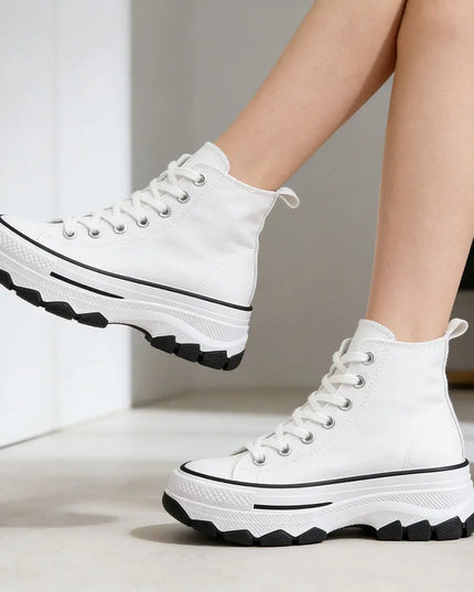 Tenisi inalti de dama, cu talpa flatform ,TD1272,Alb OEM