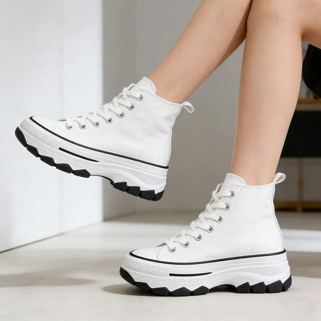 Tenisi inalti de dama, cu talpa flatform ,TD1272,Alb OEM