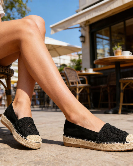 Espadrile de dama din material Textil, TD1281 - Negru