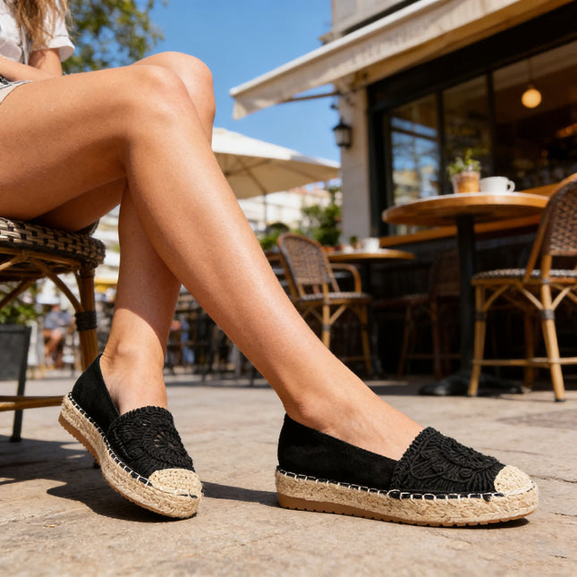Espadrile de dama,Din material Textil,TD1281,Negru