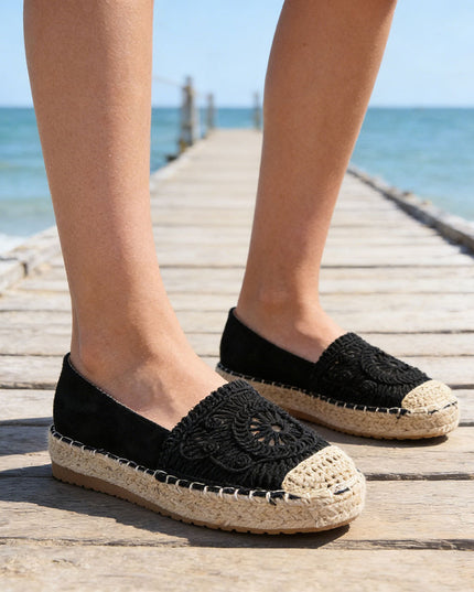 Espadrile de dama din material Textil, TD1281 - Negru