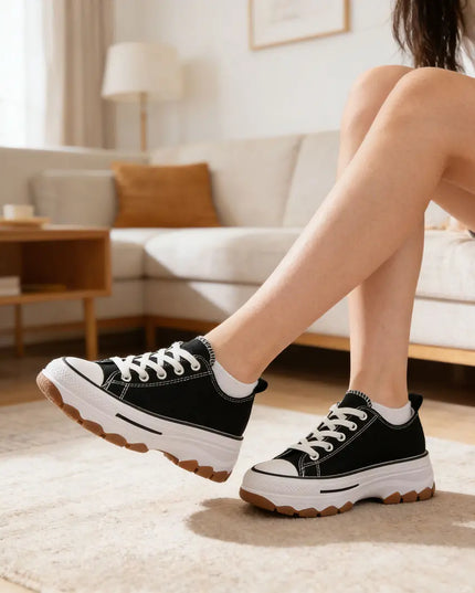 Tenisi de dama,Cu talpa flatform,TD1274, Negru OEM