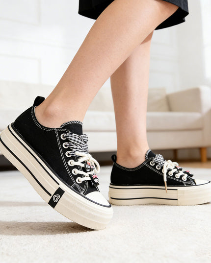 Tenisi de dama,cu talpa flatform,TD1280,Negru