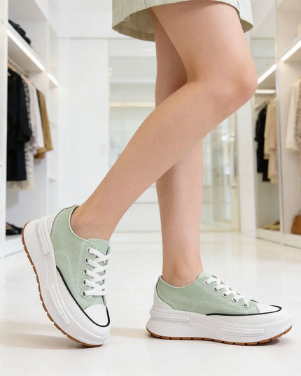 Tenisi de dama cu Flatform de panza 1248,Verde OEM