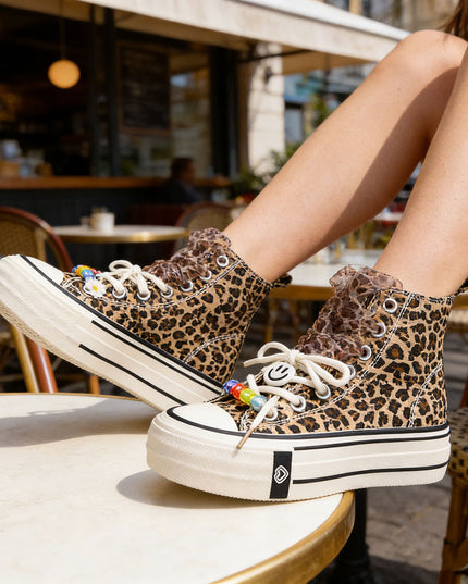 Tenisi inalti de dama,cu talpa flatform,TD1279,Leopard