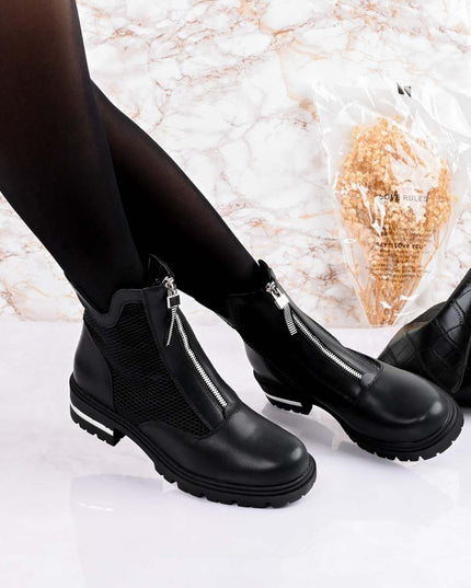 Ghete de dama,Din piele  ecologica,Plasa,talpa usoara,GD1006,Negre