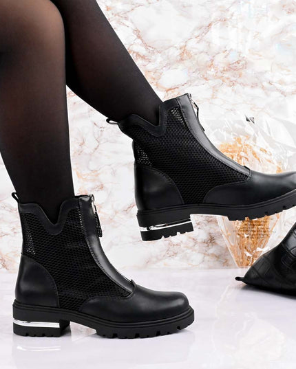 Ghete de dama,Din piele  ecologica,Plasa,talpa usoara,GD1006,Negre