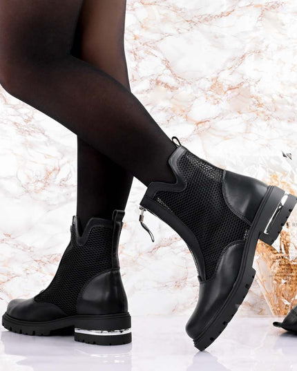 Ghete de dama,Din piele  ecologica,Plasa,talpa usoara,GD1006,Negre