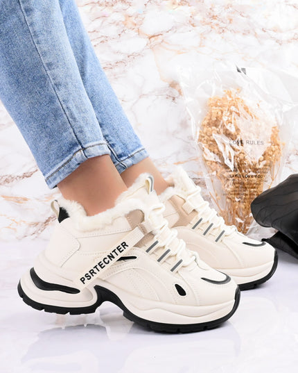 Pantofi sport de dama,Cu interior imblanit,D1452,Bej