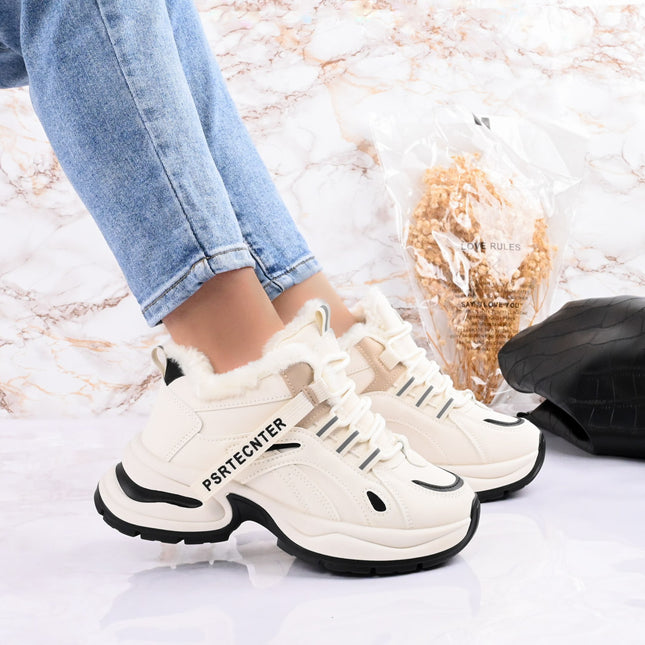 Pantofi sport de dama,Cu interior imblanit,D1452,Bej