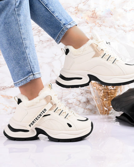 Pantofi sport de dama,Cu interior imblanit,D1452,Bej