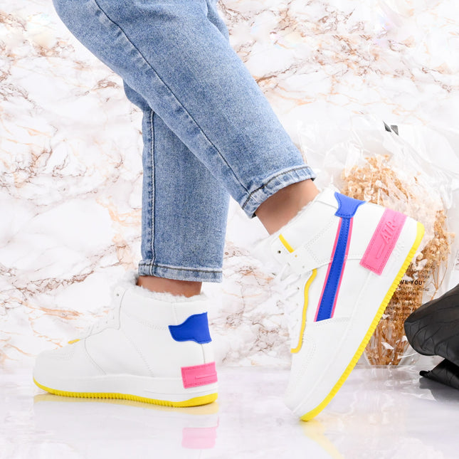 Дамски спортни обувки, с подплатена вътрешност, D1355, бяло със синьо