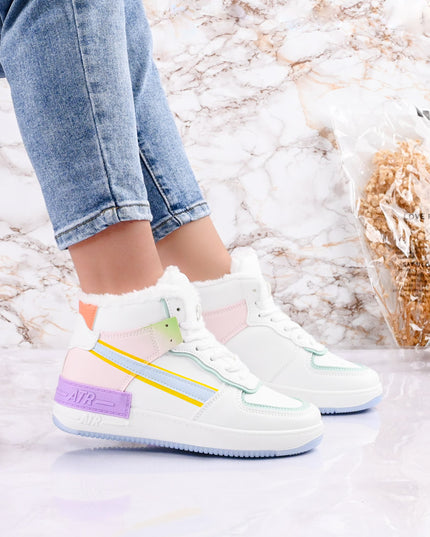 Дамски спортни обувки, с подплатена вътрешност, D1355, зелено с лилаво