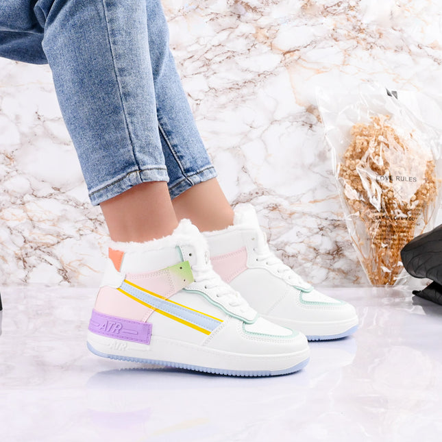 Дамски спортни обувки, с подплатена вътрешност, D1355, зелено с лилаво