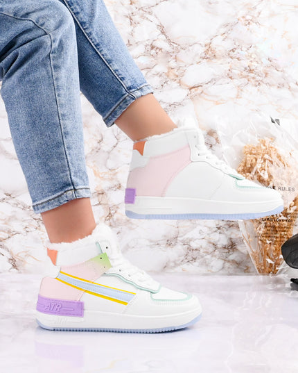 Дамски спортни обувки, с подплатена вътрешност, D1355, зелено с лилаво