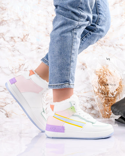 Дамски спортни обувки, с подплатена вътрешност, D1355, зелено с лилаво