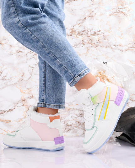 Дамски спортни обувки, с подплатена вътрешност, D1355, зелено с лилаво