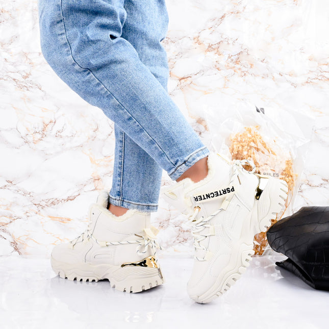 Дамски спортни обувки, С подплатена вътрешност, D1336, Бежови