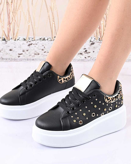 Pantofi Sport De Dama,Cu platforma,Din piele ecologica,D1419,Negru