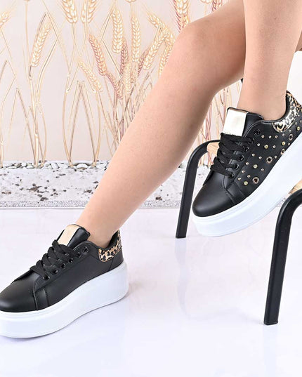Pantofi Sport De Dama,Cu platforma,Din piele ecologica,D1419,Negru