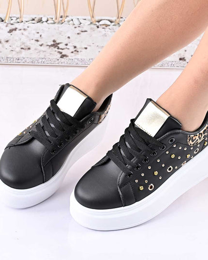 Pantofi Sport De Dama,Cu platforma,Din piele ecologica,D1419,Negru
