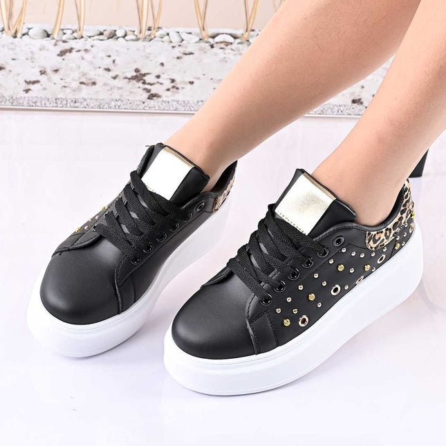 Pantofi Sport De Dama,Cu platforma,Din piele ecologica,D1419,Negru