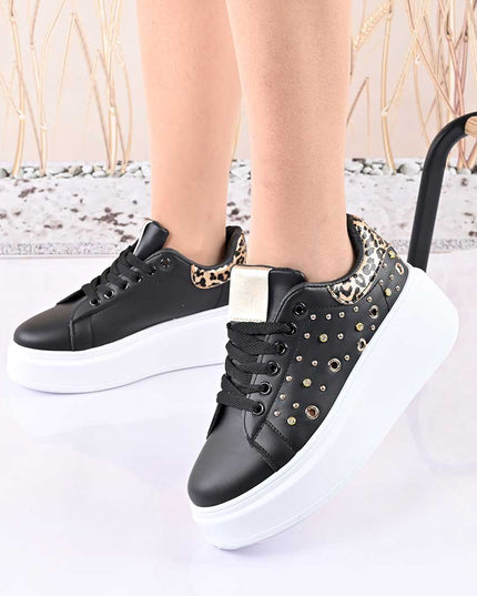 Pantofi Sport De Dama,Cu platforma,Din piele ecologica,D1419,Negru