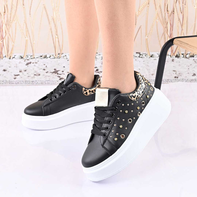 Pantofi Sport De Dama,Cu platforma,Din piele ecologica,D1419,Negru