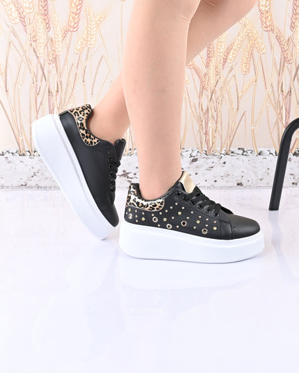 Pantofi Sport De Dama,Cu platforma,Din piele ecologica,D1419,Negru