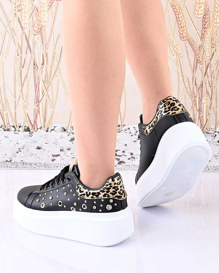 Pantofi Sport De Dama,Cu platforma,Din piele ecologica,D1419,Negru
