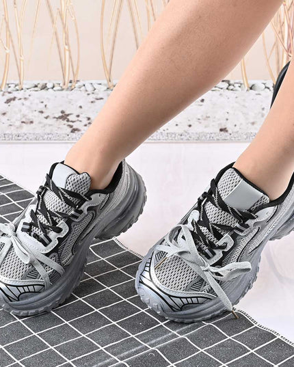 Pantofi sport de dama,Cu insertii de plasa,D1428,Gri