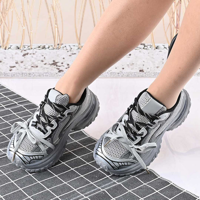 Pantofi sport de dama,Cu insertii de plasa,D1428,Gri