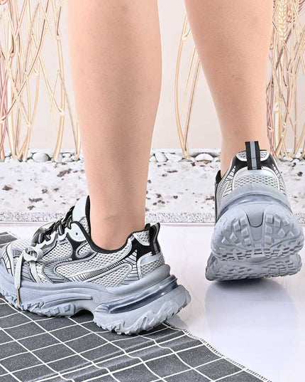 Pantofi sport de dama,Cu insertii de plasa,D1428,Gri