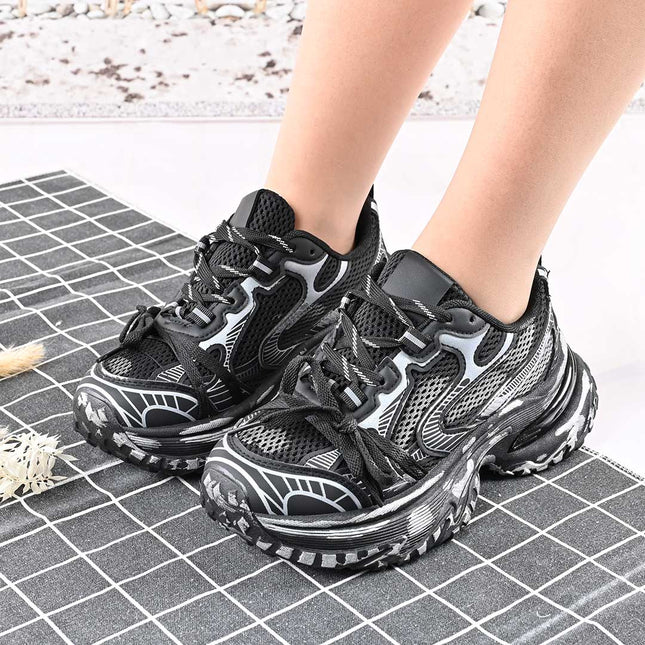 Pantofi sport de dama,Cu insertii de plasa,D1428,Negru